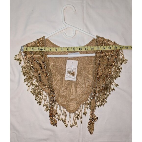 Gold Beaded Fringe Shawl Wrap New Years Christmas Party Festive - Picture 7 of 12